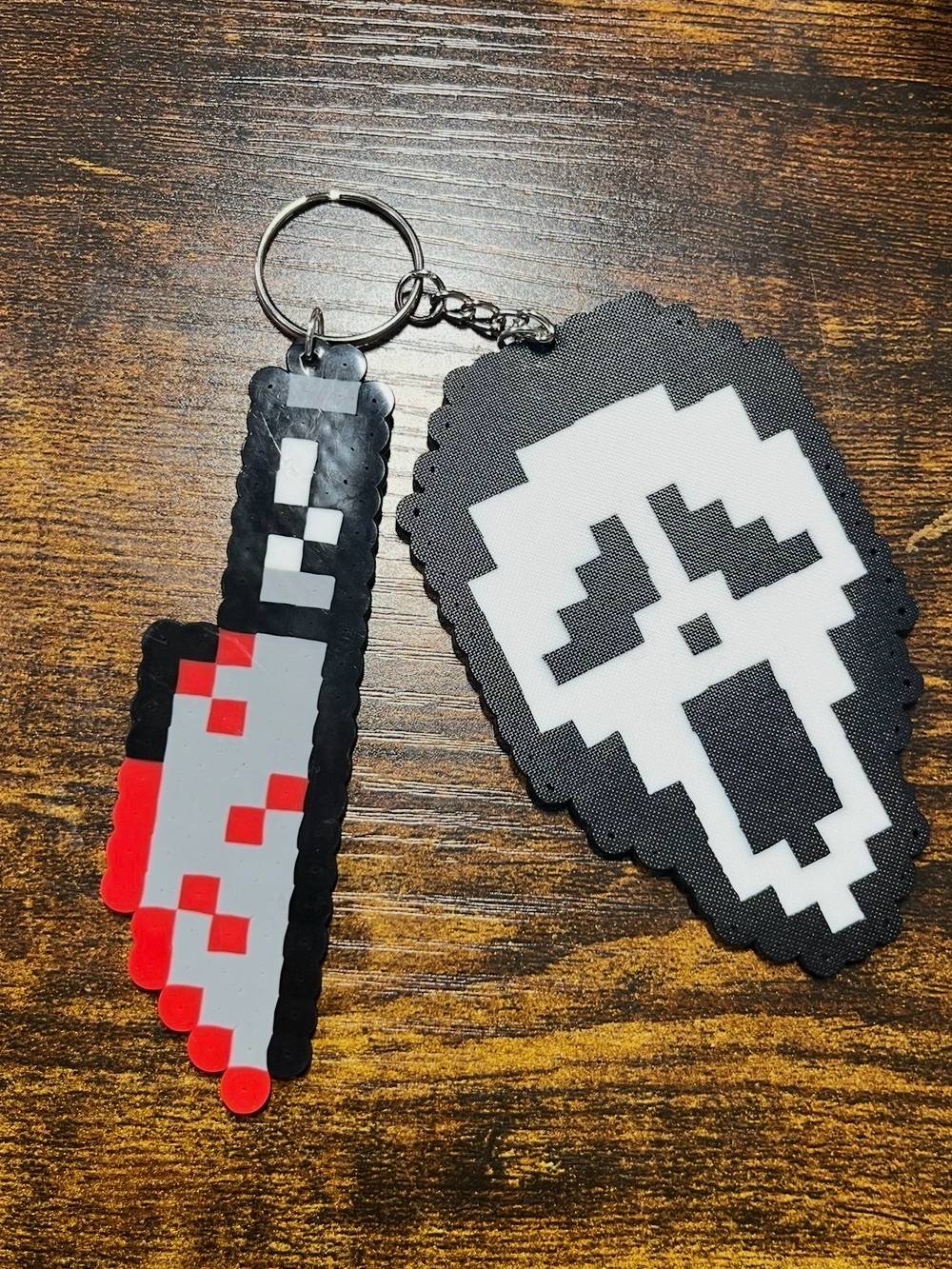 Pixel Knife & Ghost Face Keychain Set - Black, White, Red